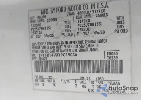 2000 Ford Ranger Super Cab from USA, damaged, VIN 1FTYR14VXYPC15036